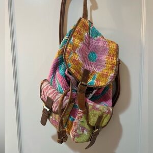 Vintage fabric backpack. Retro floral colors